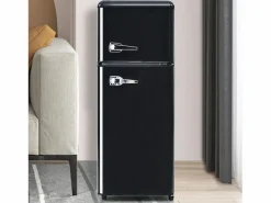 Mininevera retro, 92 L en total, congelador de 28 L, refrigerador de 64 L, clase energética D, LED, diseño moderno, color (105,5 x 41 x 45,5 cm) Negro