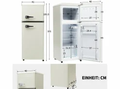 Mininevera retro, 92 L en total, congelador de 28 L, frigorífico de 64 L, clase energética D, LED, diseño retro, (105,5 x 41 x 45,5 cm)^ Outlet