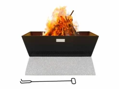 Brasero|ML-Design Brasero de Acero con Base de Cerámica 54 x 28,5 x 54 cm Fogón Cuadrado -Beige con Bandeja Extraíble y Atizador, Hoguera para Exterior