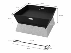 Brasero|ML-Design Brasero de Acero con Base de Cerámica 54 x 28,5 x 54 cm Fogón Cuadrado -Beige con Bandeja Extraíble y Atizador, Hoguera para Exterior