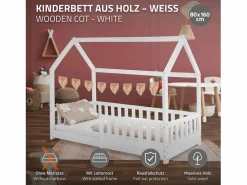 Cama infantil casa 80x160cm color con protección anticaída y somier mobiliario con estructura de listones madera de pino maciza^ML-DESIGN Hot