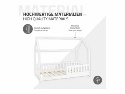 Cama infantil casa 80x160cm color con protección anticaída y somier mobiliario con estructura de listones madera de pino maciza^ML-DESIGN Hot