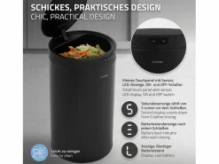 ML-DESIGN Cubo De Basura Para Cocina|Cubo de basura inteligente con sensor de movimiento 30L papelera redonda con apertura y cierre automática de acero con pantalla LED