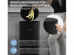 ML-DESIGN Cubo De Basura Para Cocina|Cubo de basura inteligente con sensor de movimiento 40L papelera redonda con apertura y cierre automática de acero con pantalla LED