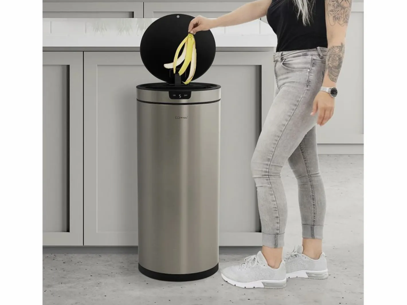 ML-DESIGN Cubo De Basura Para Cocina|Cubo de basura inteligente con sensor de movimiento 40L papelera redonda con apertura y cierre automática de acero con pantalla LED