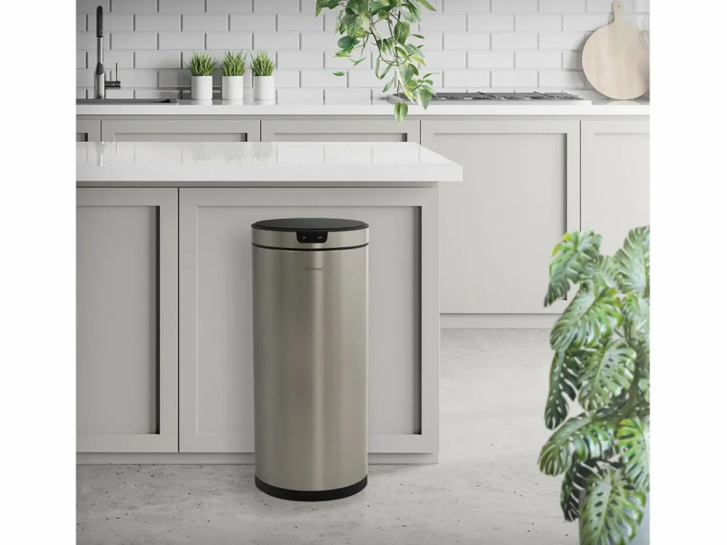 ML-DESIGN Cubo De Basura Para Cocina|Cubo de basura inteligente con sensor de movimiento 40L papelera redonda con apertura y cierre automática de acero con pantalla LED