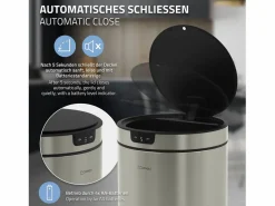 ML-DESIGN Cubo De Basura Para Cocina|Cubo de basura inteligente con sensor de movimiento 40L papelera redonda con apertura y cierre automática de acero con pantalla LED