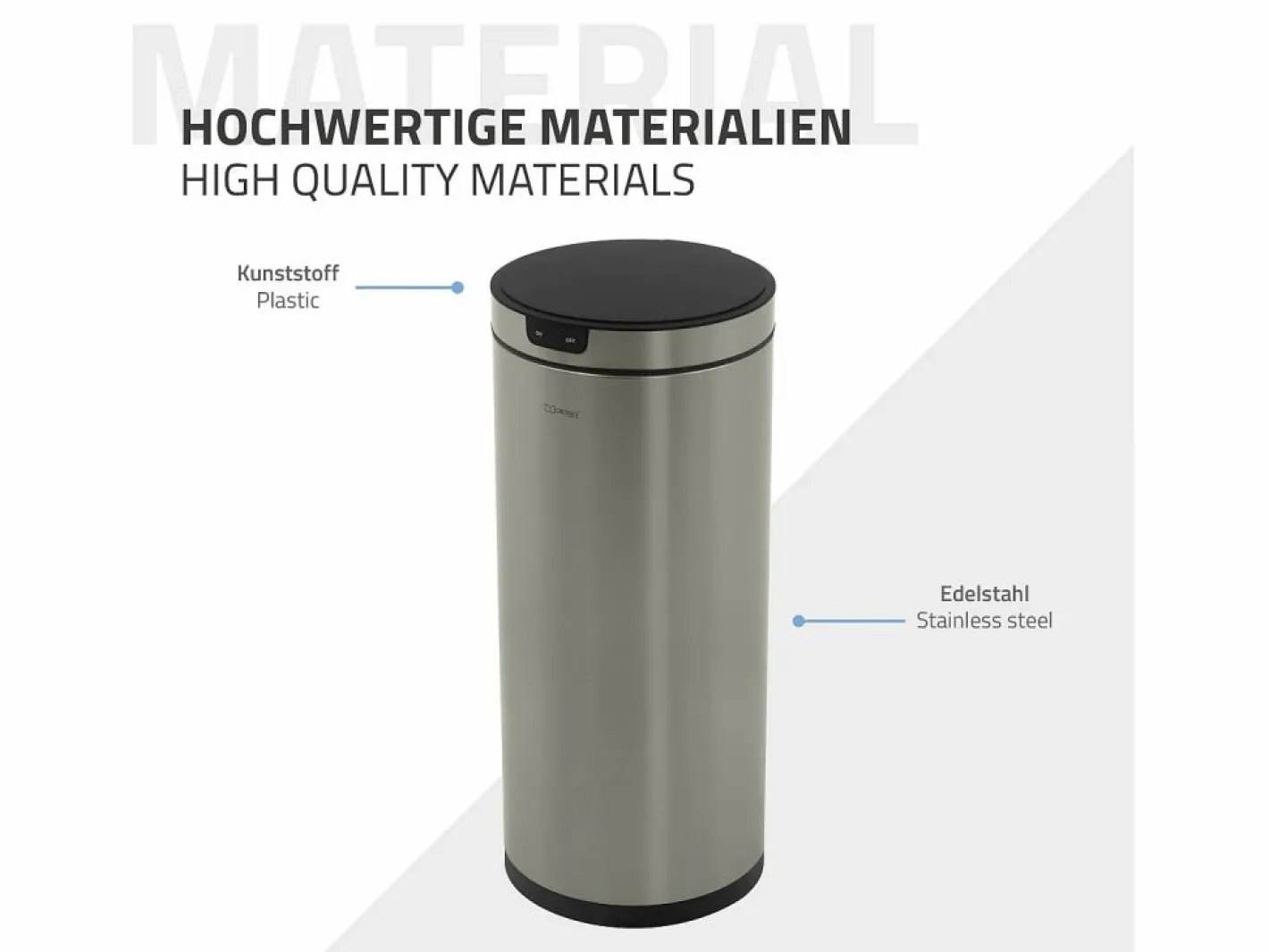 ML-DESIGN Cubo De Basura Para Cocina|Cubo de basura inteligente con sensor de movimiento 40L papelera redonda con apertura y cierre automática de acero con pantalla LED