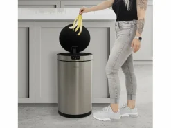 ML-DESIGN Cubo De Basura Para Cocina|Cubo de basura inteligente con sensor de movimiento 30L papelera redonda con apertura y cierre automática de acero con pantalla LED