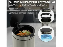 ML-DESIGN Cubo De Basura Para Cocina|Cubo de basura inteligente con sensor de movimiento 30L papelera redonda con apertura y cierre automática de acero con pantalla LED