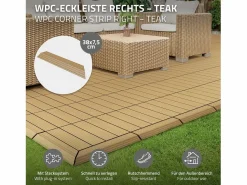 ML-DESIGN Perfil angular de wpc marrón teca esquina derecha 38x2x7,5 cm borde de remate para baldosas con sistema clic aspecto madera para terraza Marru00f3n Clearance