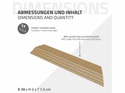 ML-DESIGN Perfil angular de wpc marrón teca esquina derecha 38x2x7,5 cm borde de remate para baldosas con sistema clic aspecto madera para terraza Marru00f3n Clearance