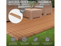 ML-DESIGN Terraza|Perfil angular de wpc marrón claro esquina derecha 38x2x7,5 cm borde de remate para baldosas con sistema clic aspecto madera para terraza