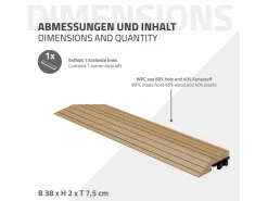 ML-DESIGN Terraza|Perfil angular de wpc marrón teca esquina izquierda 38x2x7,5 cm borde de remate para baldosas con sistema clic aspecto madera para terraza