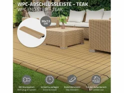 ML-DESIGN Terraza|Perfil recto de wpc marrón teca 38x2x7,5 cm borde de remate para baldosas con sistema de clic aspecto madera para terraza, piscina o patio