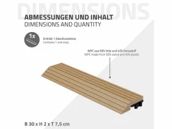 ML-DESIGN Terraza|Perfil recto de wpc marrón teca 38x2x7,5 cm borde de remate para baldosas con sistema de clic aspecto madera para terraza, piscina o patio