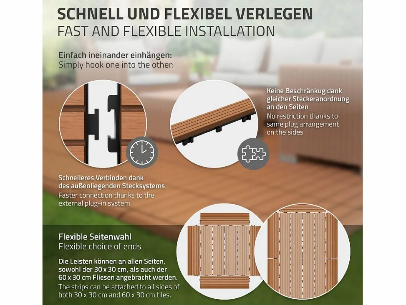 ML-DESIGN Terraza|Perfil recto de wpc marrón claro 38x2x7,5 cm borde de remate para baldosas con sistema de clic aspecto madera para terraza, piscina o patio