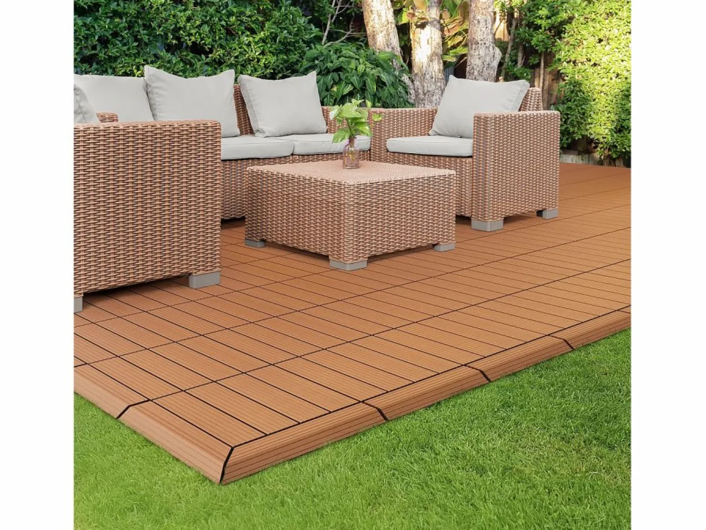 ML-DESIGN Terraza|Perfil recto de wpc marrón claro 38x2x7,5 cm borde de remate para baldosas con sistema de clic aspecto madera para terraza, piscina o patio