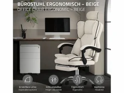 ML-DESIGN Silla de oficina ergonómica, , Altura ajustable con respaldo alto Beige New