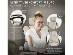 ML-DESIGN Silla de oficina ergonómica, , Altura ajustable con respaldo alto Beige New