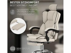 ML-DESIGN Silla de oficina ergonómica, , Altura ajustable con respaldo alto Beige New