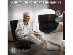 ML-DESIGN Silla Gaming|Sofá gaming ergonómico, negro-, sillón gamer de ordenador, videojuegos asiento gamer de suelo giratorio 360° y ajustable
