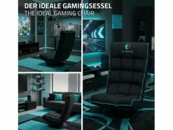 ML-DESIGN Sofá gaming ergonómico, negro-turquesa, sillón gamer de ordenador, videojuegos asiento gamer de suelo giratorio 360° y ajustable Azul turquesa Outlet