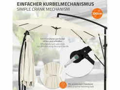 ML-DESIGN Sombrilla de jardín Ø330cm de aluminio parasol volafiza de terraza con soporte, giratoria 360° e inclinable con manivela Beige Best