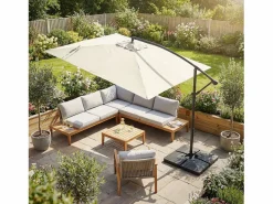 ML-DESIGN Sombrilla de jardín Ø330cm de aluminio parasol volafiza de terraza con soporte, giratoria 360° e inclinable con manivela Beige Best