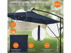ML-DESIGN Sombrilla|Sombrilla de jardín con LED solar Ø330cm de aluminio marino parasol volafiza de terraza con soporte, giratoria 360° e inclinable