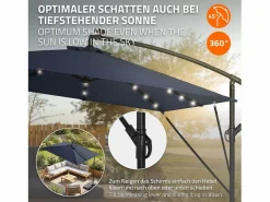 ML-DESIGN Sombrilla|Sombrilla de jardín con LED solar Ø330cm de aluminio marino parasol volafiza de terraza con soporte, giratoria 360° e inclinable
