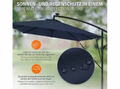 ML-DESIGN Sombrilla|Sombrilla de jardín con LED solar Ø330cm de aluminio marino parasol volafiza de terraza con soporte, giratoria 360° e inclinable