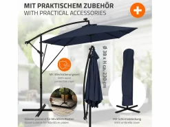 ML-DESIGN Sombrilla|Sombrilla de jardín con LED solar Ø330cm de aluminio marino parasol volafiza de terraza con soporte, giratoria 360° e inclinable