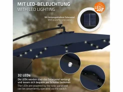 ML-DESIGN Sombrilla|Sombrilla de jardín con LED solar Ø330cm de aluminio marino parasol volafiza de terraza con soporte, giratoria 360° e inclinable