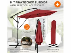 Sombrilla de jardín Ø330cm de aluminio antracita parasol volafiza de terraza con soporte, giratoria 360° e inclinable con manivela^ML-DESIGN Hot