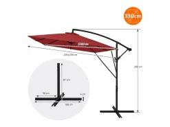 Sombrilla de jardín Ø330cm de aluminio antracita parasol volafiza de terraza con soporte, giratoria 360° e inclinable con manivela^ML-DESIGN Hot