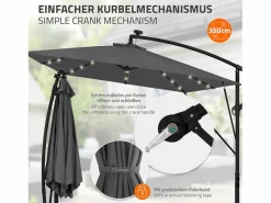 ML-DESIGN Sombrilla de jardín con LED solar Ø330cm de aluminio antracita parasol volafiza de terraza con soporte, giratoria 360° e inclinable Gris antracita Clearance