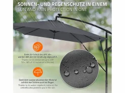 ML-DESIGN Sombrilla de jardín con LED solar Ø330cm de aluminio antracita parasol volafiza de terraza con soporte, giratoria 360° e inclinable Gris antracita Clearance