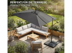 ML-DESIGN Sombrilla de jardín con LED solar Ø330cm de aluminio antracita parasol volafiza de terraza con soporte, giratoria 360° e inclinable Gris antracita Clearance