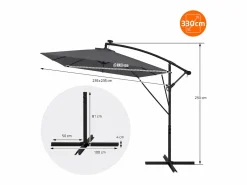 ML-DESIGN Sombrilla de jardín con LED solar Ø330cm de aluminio antracita parasol volafiza de terraza con soporte, giratoria 360° e inclinable Gris antracita Clearance