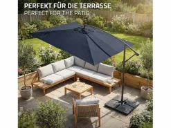 ML-DESIGN Sombrilla de jardín Ø330cm de aluminio marino parasol volafiza de terraza con soporte, giratoria 360° e inclinable con manivela Azul New