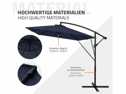 ML-DESIGN Sombrilla de jardín Ø330cm de aluminio marino parasol volafiza de terraza con soporte, giratoria 360° e inclinable con manivela Azul New
