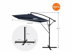 ML-DESIGN Sombrilla de jardín Ø330cm de aluminio marino parasol volafiza de terraza con soporte, giratoria 360° e inclinable con manivela Azul New