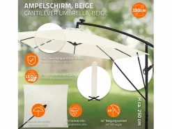 ML-DESIGN Sombrilla|Sombrilla de jardín con LED solar Ø330cm de aluminio parasol volafiza de terraza con soporte, giratoria 360° e inclinable