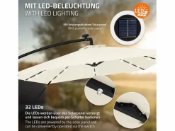 ML-DESIGN Sombrilla|Sombrilla de jardín con LED solar Ø330cm de aluminio parasol volafiza de terraza con soporte, giratoria 360° e inclinable