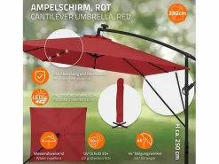 ML-DESIGN Sombrilla de jardín con LED solar Ø330cm de aluminio parasol volafiza de terraza con soporte, giratoria 360° e inclinable Rojo Online