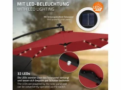 ML-DESIGN Sombrilla de jardín con LED solar Ø330cm de aluminio parasol volafiza de terraza con soporte, giratoria 360° e inclinable Rojo Online