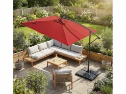 ML-DESIGN Sombrilla de jardín con LED solar Ø330cm de aluminio parasol volafiza de terraza con soporte, giratoria 360° e inclinable Rojo Online