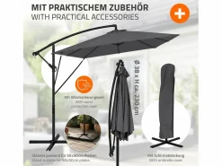 Sombrilla de jardín Ø330cm de aluminio antracita parasol volafiza de terraza con soporte, giratoria 360° e inclinable con manivela^ML-DESIGN Sale