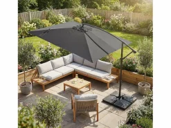 Sombrilla de jardín Ø330cm de aluminio antracita parasol volafiza de terraza con soporte, giratoria 360° e inclinable con manivela^ML-DESIGN Sale